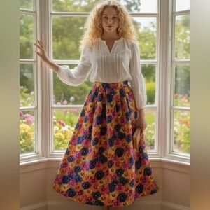 Vintage J.H. Collectible Pansy Print Skirt